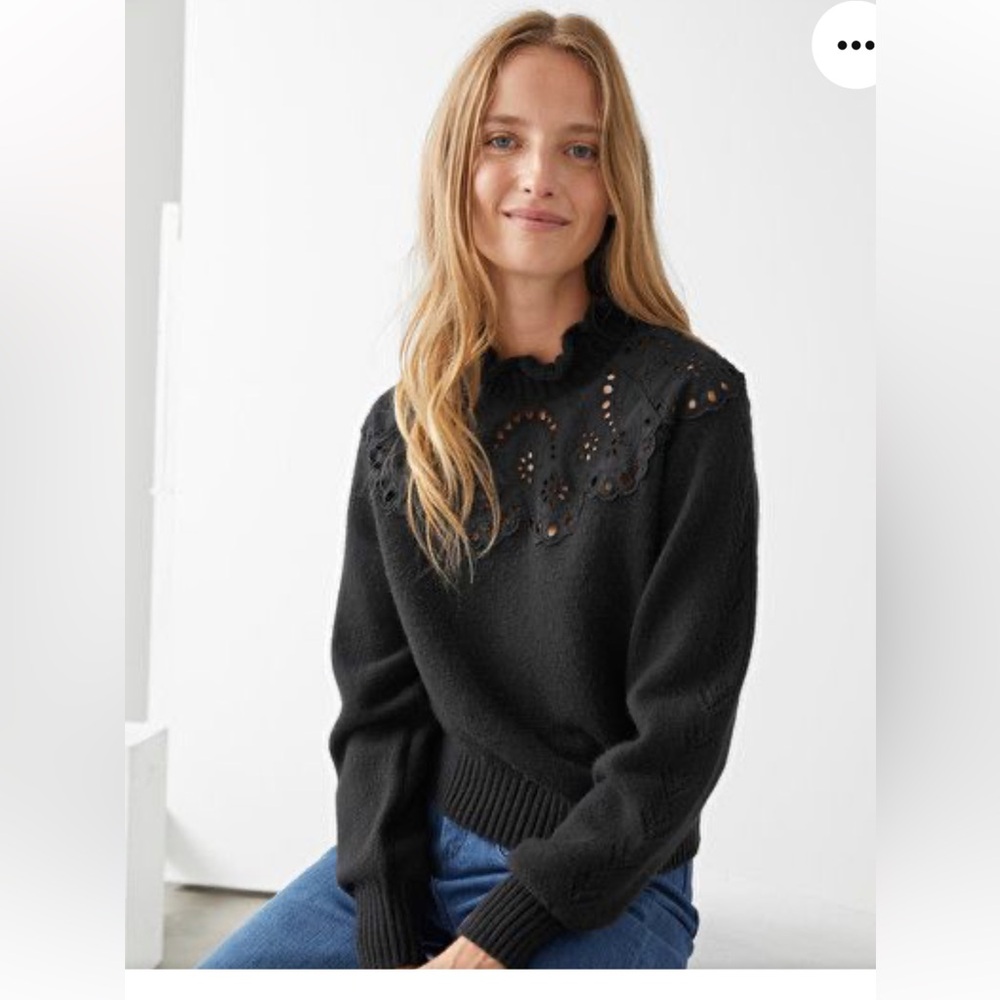 & other story black high neck eyelet wool blend sweater size small